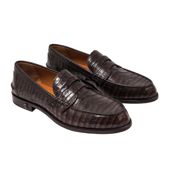 Christian Louboutin No Penny Flat Brown Expresso Croc Leather Dress Loafer 41 8
